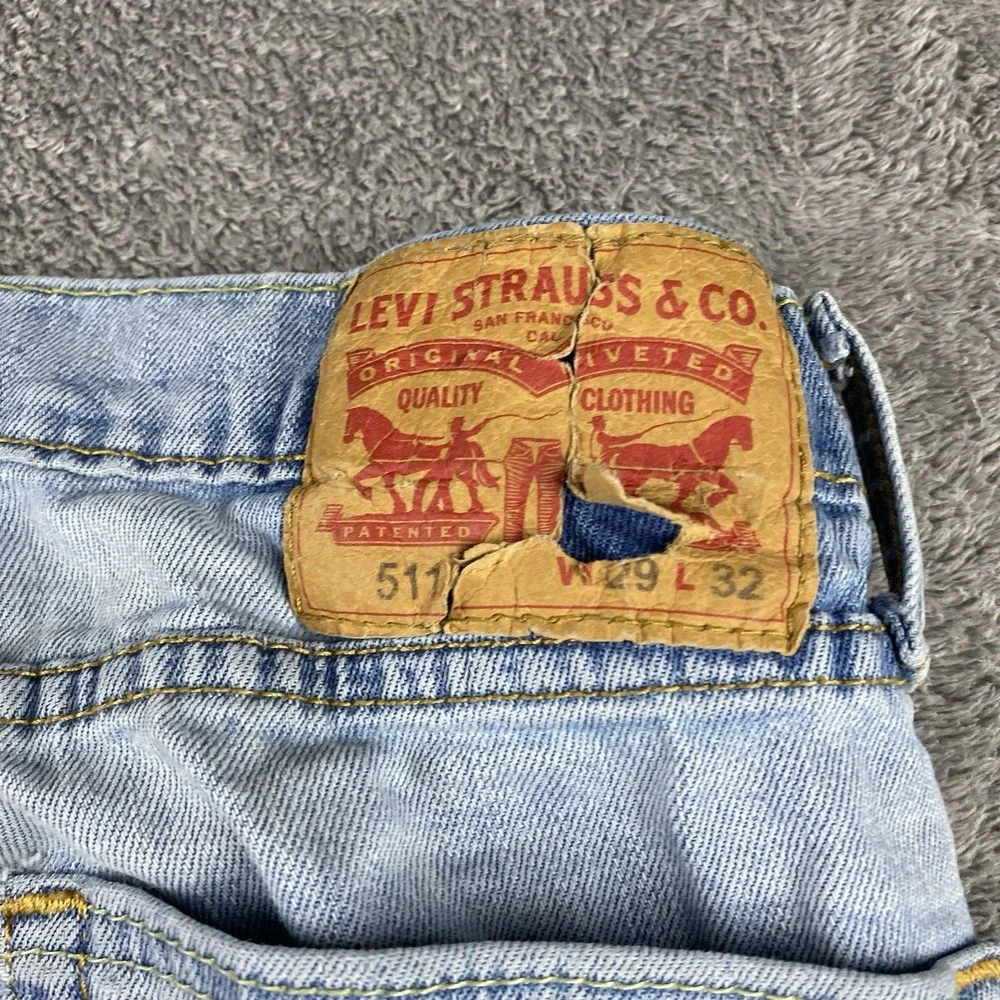 Levis 511 Slim Fit Jeans Mens 28x29‎ Blue Light Wash Low Rise Distressed